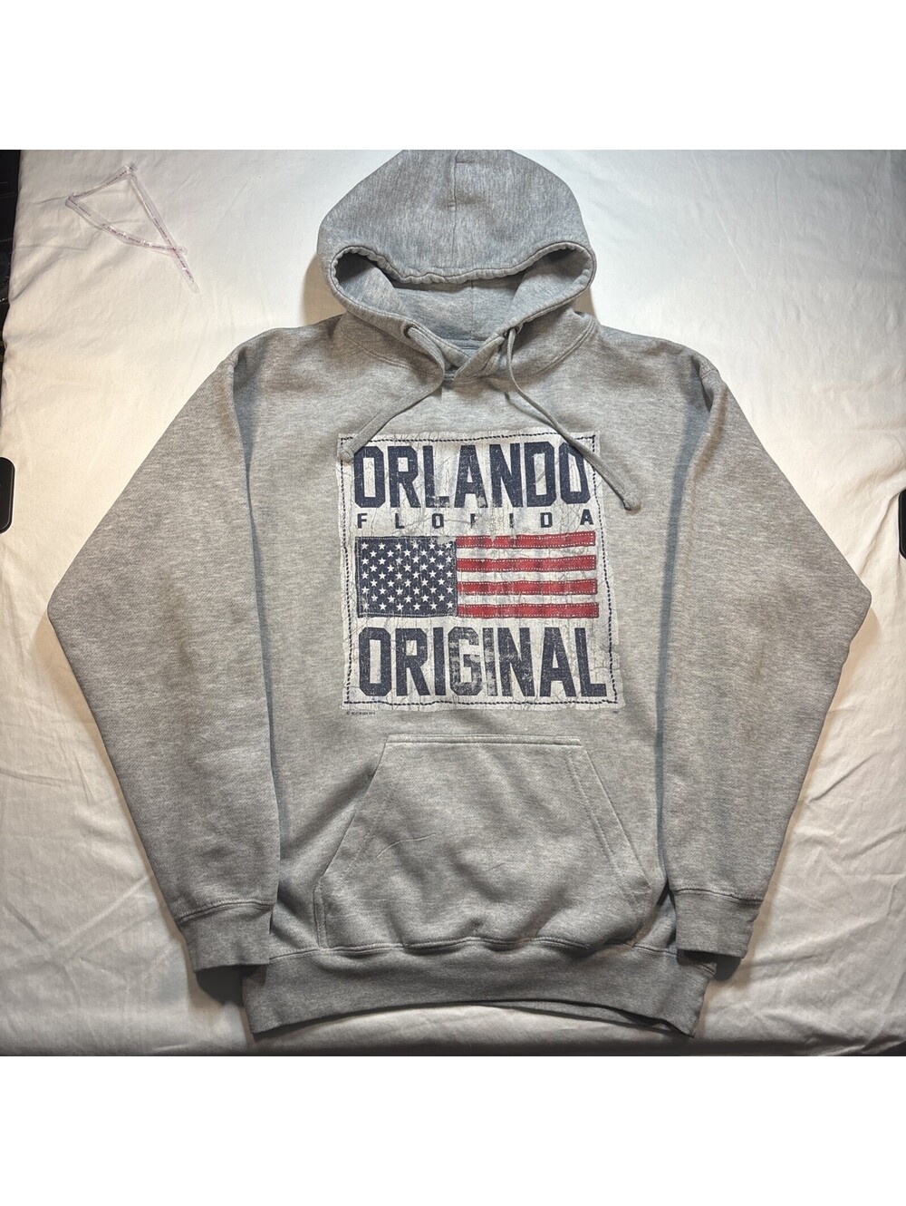 Vintage American Flag Graphic Pullover Hoodie Sweatshirt Orlando Florida